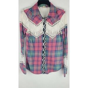Gimmicks By Bke Button Up Boho Bohemian Plaid Top Womens XS